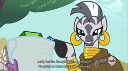 Size: 640x355 | Tagged: safe, screencap, character:spike, character:zecora, species:zebra, episode:just for sidekicks, g4, my little pony: friendship is magic, implied spicora, meme, youtube caption