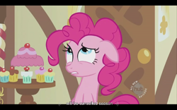 Size: 640x400 | Tagged: safe, screencap, character:pinkie pie, episode:baby cakes, g4, my little pony: friendship is magic, hub logo, youtube caption