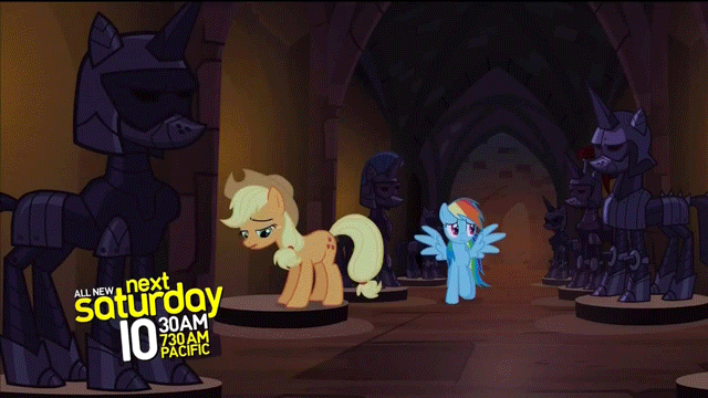 Size: 640x360 | Tagged: safe, screencap, character:applejack, character:rainbow dash, episode:castle mane-ia, g4, my little pony: friendship is magic, season 4, animated