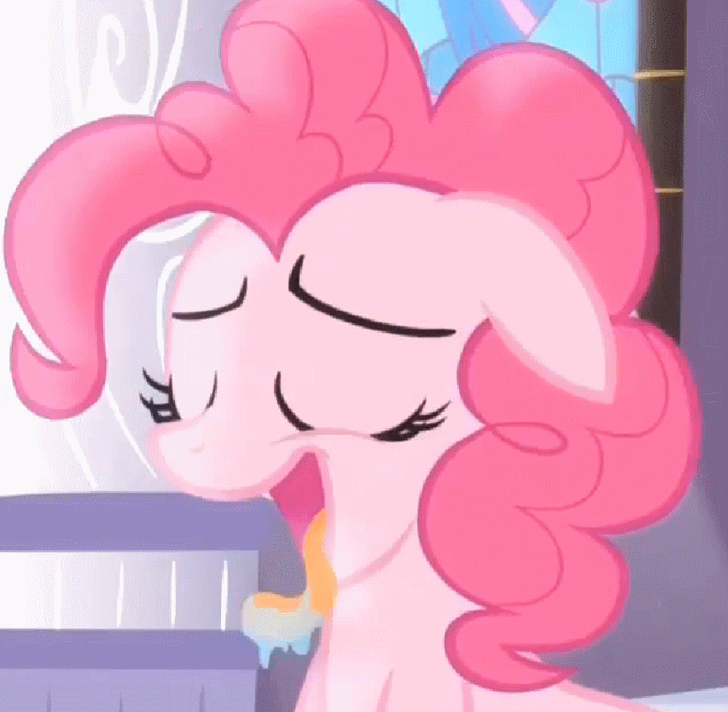 Size: 820x802 | Tagged: safe, screencap, character:pinkie pie, episode:princess twilight sparkle, g4, my little pony: friendship is magic, animated, creamy creamy frosting, drool, licking, loop, open mouth, out of context, solo, tongue out