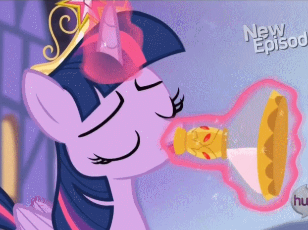 Size: 622x464 | Tagged: safe, screencap, character:twilight sparkle, character:twilight sparkle (alicorn), species:alicorn, species:pony, episode:princess twilight sparkle, g4, my little pony: friendship is magic, animated, drinking, female, flashback potion, magic, mare, not milk, out of context, solo