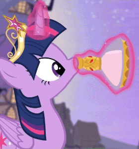 Size: 280x300 | Tagged: safe, screencap, character:twilight sparkle, character:twilight sparkle (alicorn), species:alicorn, species:pony, episode:princess twilight sparkle, g4, my little pony: friendship is magic, season 4, animated, drinking, female, flashback potion, magic, mare, not milk, out of context, solo
