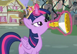 Size: 1073x751 | Tagged: safe, screencap, character:twilight sparkle, character:twilight sparkle (alicorn), species:alicorn, species:pony, episode:princess twilight sparkle, g4, my little pony: friendship is magic, season 4, bedroom eyes, drinking, element of magic, female, flashback potion, levitation, magic, mare, not milk, out of context, solo, telekinesis