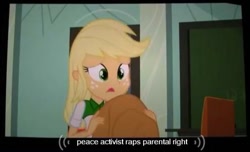 Size: 508x309 | Tagged: safe, screencap, character:applejack, my little pony:equestria girls, meme, solo, youtube caption