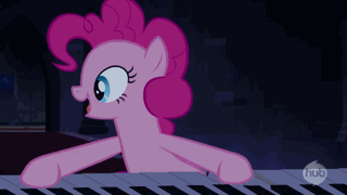Size: 320x180 | Tagged: safe, screencap, character:pinkie pie, episode:castle mane-ia, g4, my little pony: friendship is magic, animated, cute, hub logo, hubble, musical instrument, organ, organ to the outside, playing, solo, the hub