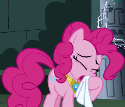 Size: 420x360 | Tagged: safe, screencap, character:pinkie pie, episode:friendship is magic, g4, my little pony: friendship is magic, animated, castle of the royal pony sisters, crying, element of laughter, handkerchief, solo, tissue