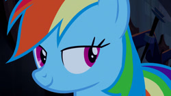 Size: 1280x717 | Tagged: safe, screencap, character:rainbow dash, episode:castle mane-ia, g4, my little pony: friendship is magic, lidded eyes, looking at you, solo