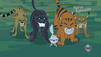 Size: 384x216 | Tagged: safe, screencap, character:daring do, species:pegasus, species:pony, episode:daring don't, g4, my little pony: friendship is magic, ahuizotl's cats, animal, animated, big cat, cat, cheetah, female, fight, hub logo, hubble, lynx, mare, mitsy, panther, ring, rings of scorchero, shoryuken, the hub, tiger, uppercut
