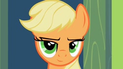 Size: 1280x720 | Tagged: safe, screencap, character:applejack, lidded eyes, looking at you, solo