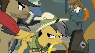 Size: 384x216 | Tagged: safe, screencap, character:daring do, character:rogue, episode:daring don't, g4, my little pony: friendship is magic, animated, henchmen, hub logo, hubble, ring, rings of scorchero, the hub