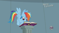 Size: 1141x642 | Tagged: safe, screencap, character:rainbow dash, episode:daring don't, g4, my little pony: friendship is magic, season 4, cute, flying, friendship journal, mouth hold, solo, writing