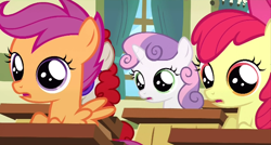 Size: 632x340 | Tagged: safe, screencap, character:apple bloom, character:scootaloo, character:sweetie belle, character:twist, species:pegasus, species:pony, episode:flight to the finish, g4, my little pony: friendship is magic, cutie mark crusaders