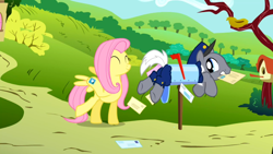 Size: 960x540 | Tagged: safe, screencap, character:fluttershy, character:mr. zippy, episode:putting your hoof down, g4, my little pony: friendship is magic, mailpony, stamp