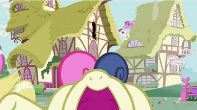 Size: 400x224 | Tagged: safe, screencap, character:berry punch, character:berryshine, character:bon bon, character:sweetie drops, episode:hearts and hooves day, g4, my little pony: friendship is magic, aaugh!, animated, eat the camera, floppy ears, im gonna eat ya, nose in the air, screaming, uvula, volumetric mouth