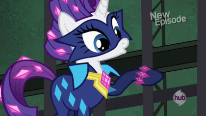 Size: 420x236 | Tagged: safe, screencap, character:mane-iac, character:radiance, character:rarity, episode:power ponies, g4, my little pony: friendship is magic, animated, cage, destruction, file, magic, nail file