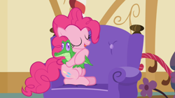 Size: 1050x590 | Tagged: safe, screencap, character:gummy, character:pinkie pie, episode:just for sidekicks, g4, my little pony: friendship is magic, hug