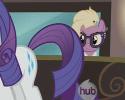 Size: 715x568 | Tagged: safe, screencap, character:grace manewitz, character:rarity, species:pony, episode:rarity takes manehattan, g4, my little pony: friendship is magic, female, hub logo, mare, out of context, plot