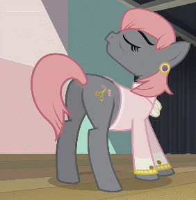 Size: 282x288 | Tagged: safe, screencap, character:prim hemline, species:pony, episode:rarity takes manehattan, g4, my little pony: friendship is magic, animated, cougar, female, horses doing horse things, mare, plot, solo, tail, tail flick