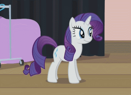 Size: 539x392 | Tagged: safe, screencap, character:rarity, species:pony, species:unicorn, episode:rarity takes manehattan, g4, my little pony: friendship is magic, animated, blinking, cute, female, gif, happy, mare, open mouth, raised hoof, raised leg, raribetes, smiling, solo