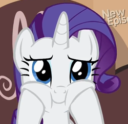 Size: 466x453 | Tagged: safe, screencap, character:rarity, species:pony, species:unicorn, episode:rarity takes manehattan, g4, my little pony: friendship is magic, :i, cute, female, mare, marshmallow, new episode, puffy cheeks, raribetes, rarity is a marshmallow, smiling, solo, squishy cheeks