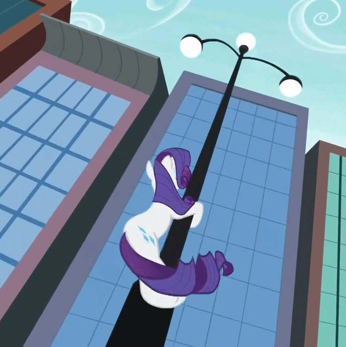 Size: 697x700 | Tagged: safe, screencap, character:rarity, species:pony, species:unicorn, episode:rarity takes manehattan, g4, my little pony: friendship is magic, animated, dancity, female, gif, good trick, loop, mare, open mouth, pole dancing, raricopter, solo, spinning, you spin me right round