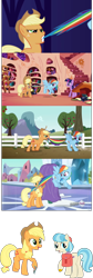 Size: 318x945 | Tagged: safe, screencap, character:applejack, character:coco pommel, character:rainbow dash, character:twilight sparkle, episode:rarity takes manehattan, g4, my little pony: friendship is magic, golden oaks library, rainbow thread, tail pull