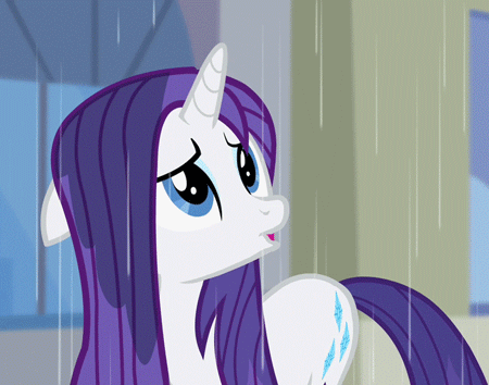Size: 450x354 | Tagged: safe, screencap, character:rarity, episode:rarity takes manehattan, g4, my little pony: friendship is magic, animated, rain, solo, wet, wet mane, wet mane rarity