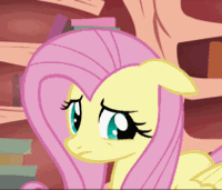 Size: 200x171 | Tagged: safe, screencap, character:fluttershy, species:pegasus, species:pony, episode:bridle gossip, g4, my little pony: friendship is magic, animated, awkward, cropped, cute, embarrassed, female, floppy ears, gif, library, mare, puppy dog eyes, shyabetes, solo