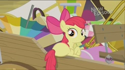 Size: 1920x1080 | Tagged: safe, screencap, character:apple bloom, episode:pinkie apple pie, g4, my little pony: friendship is magic, hub logo, hubble, plot, solo, the hub