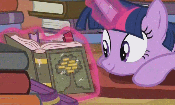 Size: 605x362 | Tagged: safe, screencap, character:twilight sparkle, character:twilight sparkle (alicorn), species:alicorn, species:pony, episode:pinkie apple pie, g4, my little pony: friendship is magic, adorkable, animated, book, cute, dork, female, genealogy book, loop, magic, mare, prone, reading, smiling, solo, telekinesis, twiabetes