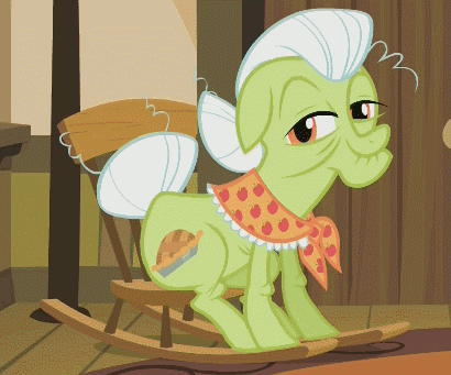 Size: 410x341 | Tagged: safe, screencap, character:granny smith, episode:pinkie apple pie, g4, my little pony: friendship is magic, animated, loop, rocking chair, solo