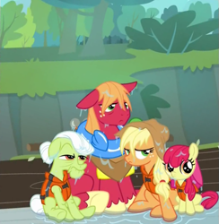 Size: 615x631 | Tagged: safe, screencap, character:apple bloom, character:applejack, character:big mcintosh, character:granny smith, species:earth pony, species:pony, episode:pinkie apple pie, g4, my little pony: friendship is magic, adorabloom, cute, male, stallion, wet