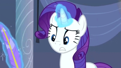 Size: 510x287 | Tagged: safe, screencap, character:rarity, episode:sweet and elite, g4, my little pony: friendship is magic, animated, blinking, levitation, magic, quill, talking, telekinesis, writing