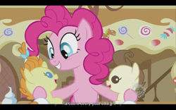 Size: 640x400 | Tagged: safe, screencap, character:pinkie pie, character:pound cake, character:pumpkin cake, episode:baby cakes, g4, my little pony: friendship is magic, hub logo, youtube caption