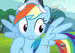 Size: 490x348 | Tagged: safe, screencap, character:rainbow dash, episode:flight to the finish, g4, my little pony: friendship is magic, hub logo, solo
