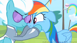 Size: 1280x720 | Tagged: safe, screencap, character:fleetfoot, character:rainbow dash, episode:rainbow falls, g4, my little pony: friendship is magic, hub logo, sunglasses