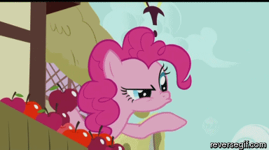 Size: 384x215 | Tagged: safe, screencap, character:pinkie pie, episode:green isn't your color, g4, my little pony: friendship is magic, animated, apple, eating, ei, food, hub logo, puffy cheeks, reversed, solo