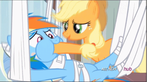 Size: 512x287 | Tagged: safe, screencap, character:applejack, character:rainbow dash, episode:rainbow falls, g4, my little pony: friendship is magic, animated, feederjack, force feeding, hoof in mouth, hoofjack, out of context, puffy cheeks