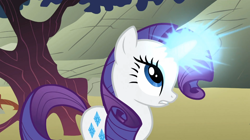 Size: 1054x592 | Tagged: safe, screencap, character:rarity, episode:a dog and pony show, g4, my little pony: friendship is magic, glowing horn, shine, solo