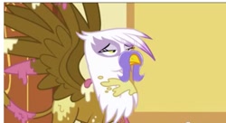 Size: 651x355 | Tagged: safe, screencap, character:gilda, species:griffon, episode:griffon the brush-off, facial hair, moustache