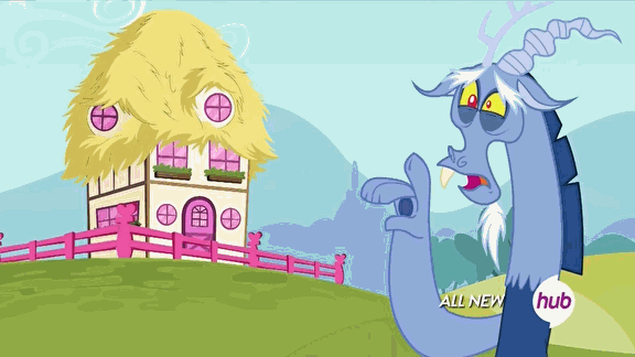 Size: 576x324 | Tagged: safe, screencap, character:bon bon, character:discord, character:sweetie drops, species:draconequus, episode:three's a crowd, g4, my little pony: friendship is magic, animated, blue flu, chaos, destruction, handkerchief, hub logo, hubble, sneezing, the hub, toilet, towel, water
