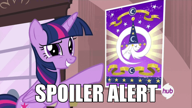 Size: 640x360 | Tagged: safe, screencap, character:star swirl the bearded, character:twilight sparkle, character:twilight sparkle (alicorn), species:alicorn, species:pony, episode:three's a crowd, g4, my little pony: friendship is magic, adorkable, animated, cute, dork, female, fourth wall, hub logo, hubble, image macro, looking at you, mare, reaction image, solo, spoiler, spoiler alert, spread wings, the hub, twiabetes, wings, wink