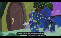 Size: 640x400 | Tagged: safe, screencap, character:princess luna, character:star swirl the bearded, character:twilight sparkle, episode:luna eclipsed, g4, my little pony: friendship is magic, drug use, youtube caption