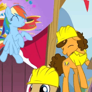 Size: 300x300 | Tagged: safe, screencap, character:cheese sandwich, character:cherry cola, character:rainbow dash, episode:pinkie pride, g4, my little pony: friendship is magic, animated, cheese sandwich gets a concussion, cute, dashabetes, eyes closed, flying, head injury, headbutt, smiling, smirk