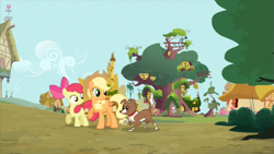 Size: 853x480 | Tagged: safe, screencap, character:apple bloom, character:applejack, character:winona, episode:just for sidekicks, g4, my little pony: friendship is magic