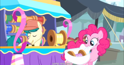 Size: 1152x609 | Tagged: safe, screencap, character:pinkie pie, species:earth pony, species:pony, episode:pinkie pride, g4, my little pony: friendship is magic, female, male, mare, meme, stallion, unnamed character, unnamed pony, youtube caption