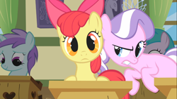 Size: 1366x768 | Tagged: safe, screencap, character:apple bloom, character:diamond tiara, character:liza doolots, character:petunia, character:princess celestia, character:tootsie flute, episode:call of the cutie, g4, my little pony: friendship is magic, classroom, cute, diamondbetes, ponyville schoolhouse