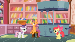 Size: 1366x768 | Tagged: safe, screencap, character:apple bloom, character:scootaloo, character:sweetie belle, species:pegasus, species:pony, episode:the show stoppers, g4, my little pony: friendship is magic, cutie mark crusaders, no osha compliance, taffy, taffy puller, this will not end well