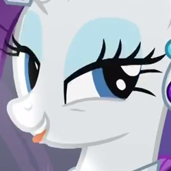 Size: 310x309 | Tagged: safe, screencap, character:rarity, episode:simple ways, g4, my little pony: friendship is magic, dat face, reaction image, solo, tongue bite, tongue out