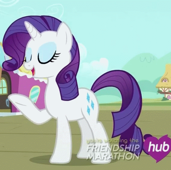 Size: 571x568 | Tagged: safe, screencap, character:rarity, species:pony, species:unicorn, episode:simple ways, g4, my little pony: friendship is magic, animated, blushing, crossed legs, cute, female, hub logo, laughing, loop, mare, open mouth, raised hoof, raribetes, solo, wahaha
